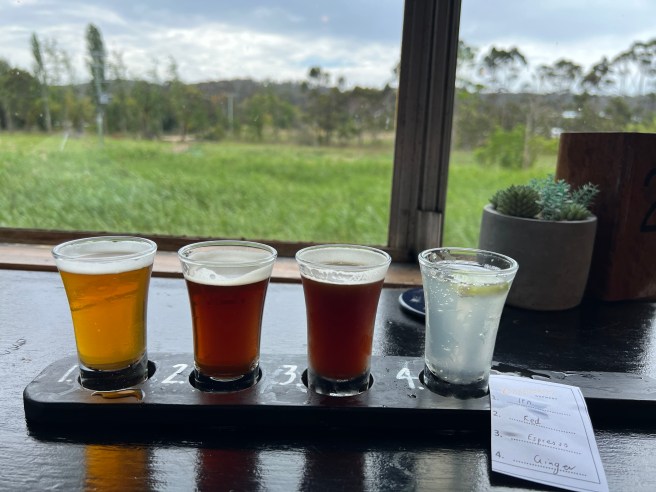 Tasting Paddle, Oaklands Barn, Nursery, Cafe and Longstock Brewing. Pambula NSW